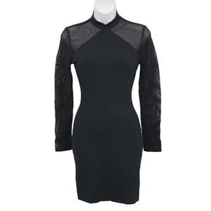 TWENTY Montreal Mesh Sleeve Mini Dress XS Bodycon Sheath Stretch Black Womens